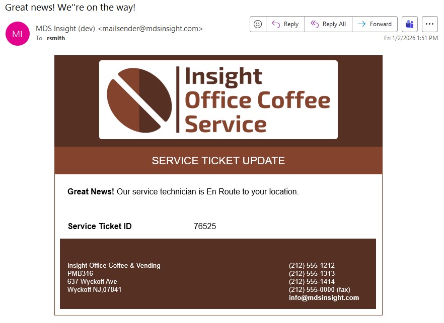 Email notification when technician is assigned
