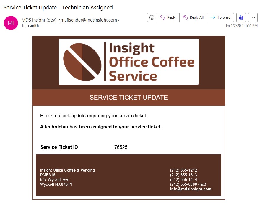 Email notification when technician is en route