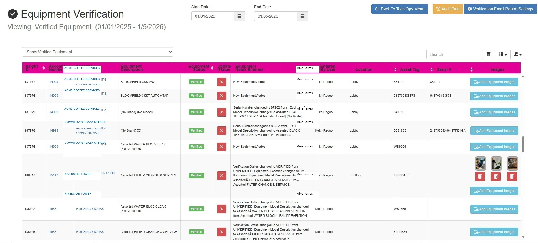 Desktop Equipment Verification Interface