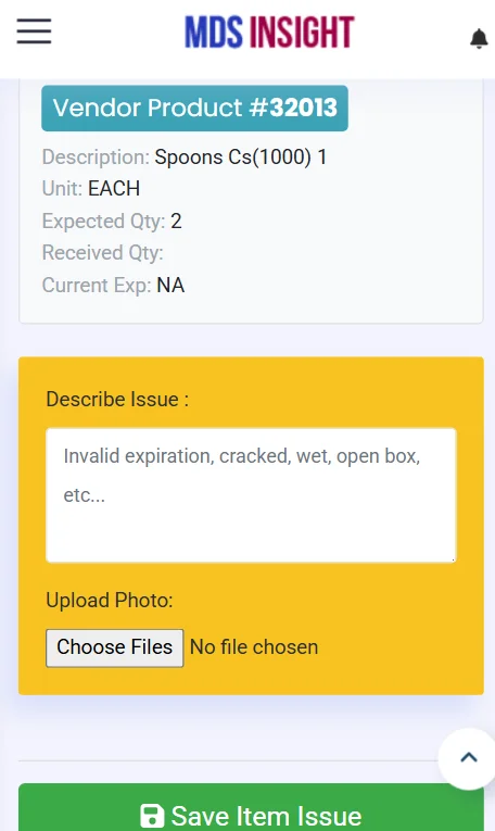 Photo Documentation of Issues
