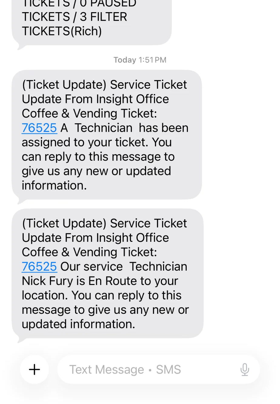 SMS notifications on mobile phone